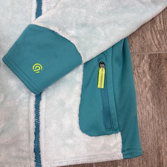 Champion Fuzzy Fleece Full Zip Jacket Teal Contrast Softshell Pockets 10-12 (L) - Picture 6 of 11